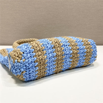 Prada Inspired Small Raffia Striped Tote Bag