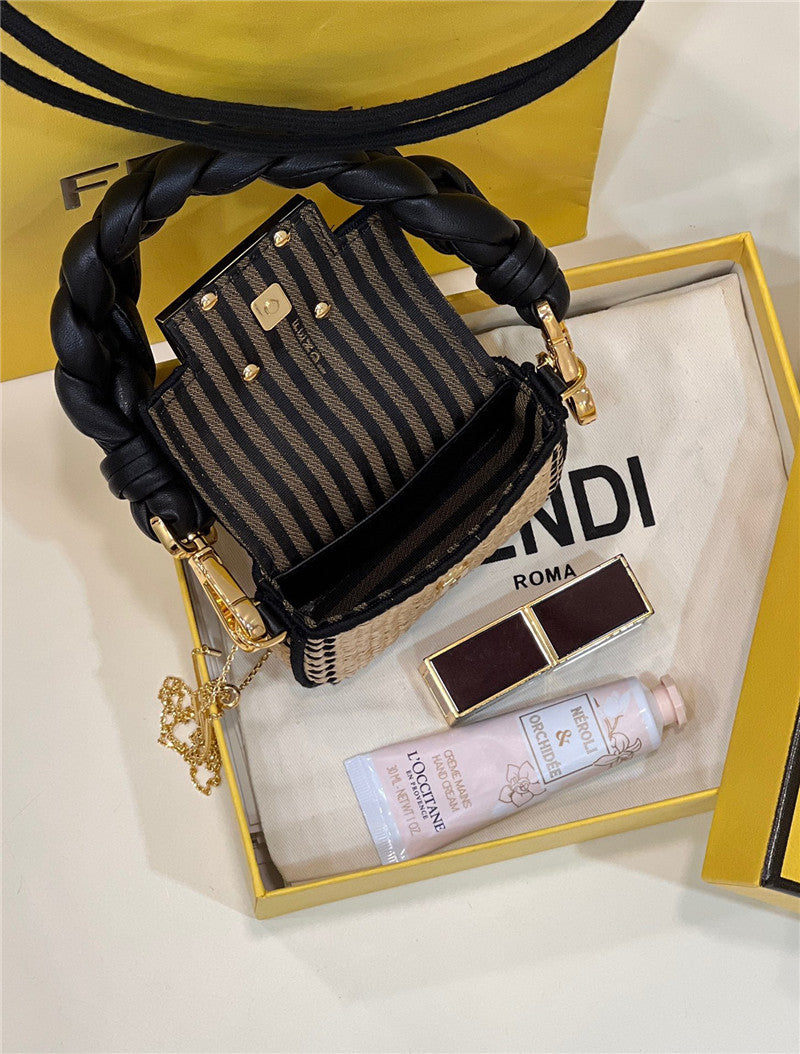 Fendi Inspired Nano Baguette Charm Raffia Bag