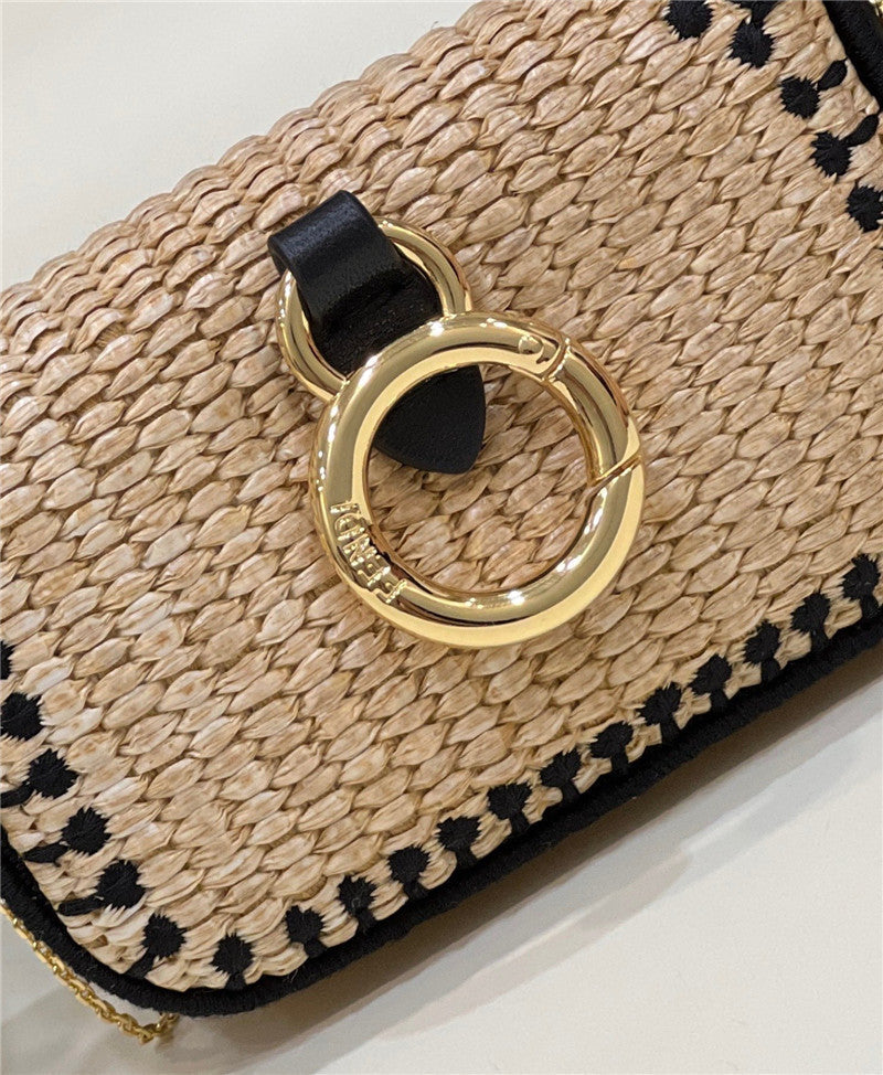 Fendi Inspired Nano Baguette Charm Raffia Bag