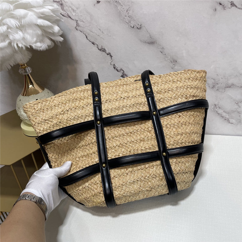 YSL Inspired Caged Raffia Tote Bag