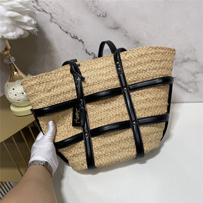 YSL Inspired Caged Raffia Tote Bag