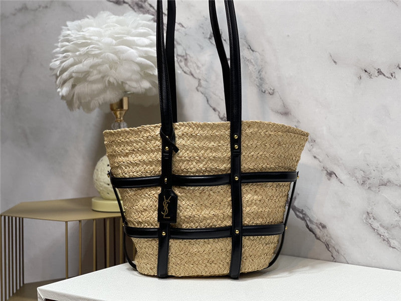 YSL Inspired Caged Raffia Tote Bag