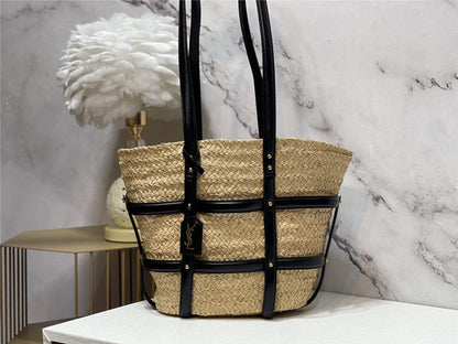 YSL Inspired Caged Raffia Tote Bag