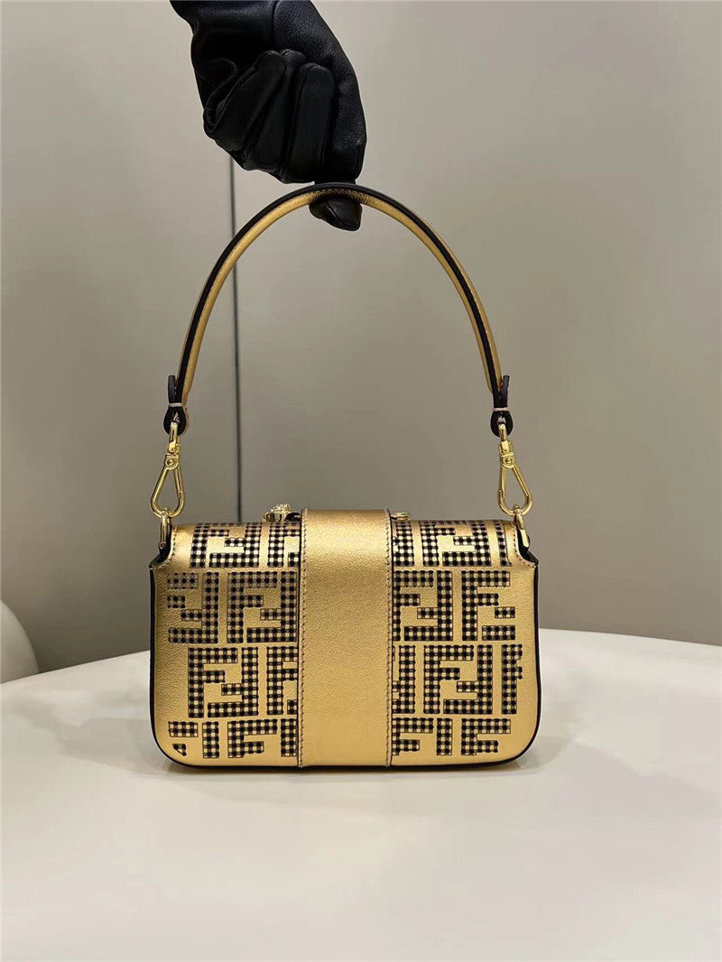 Fendi x Versace Inspired Metallic Brooch Baguette Bag