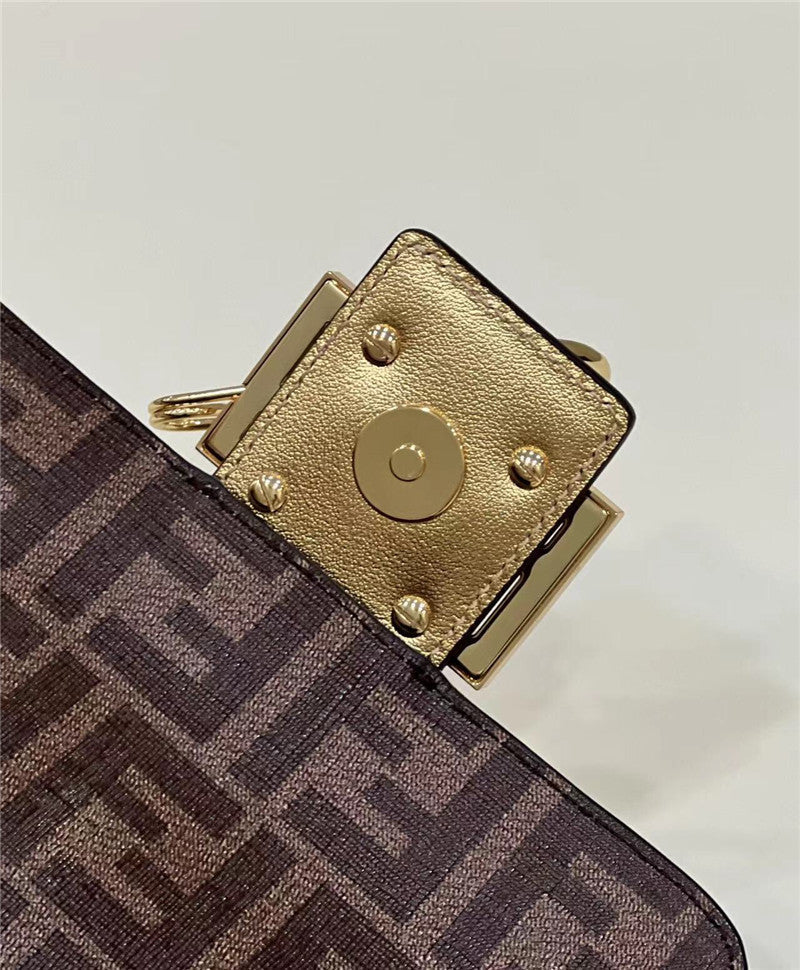 Fendi x Versace Inspired Metallic Brooch Baguette Bag