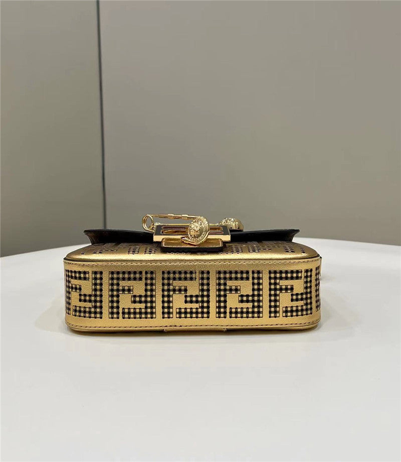 Fendi x Versace Inspired Metallic Brooch Baguette Bag