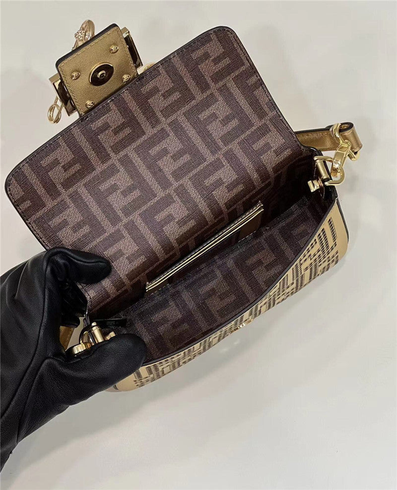 Fendi x Versace Inspired Metallic Brooch Baguette Bag