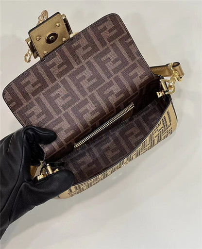 Fendi x Versace Inspired Metallic Brooch Baguette Bag