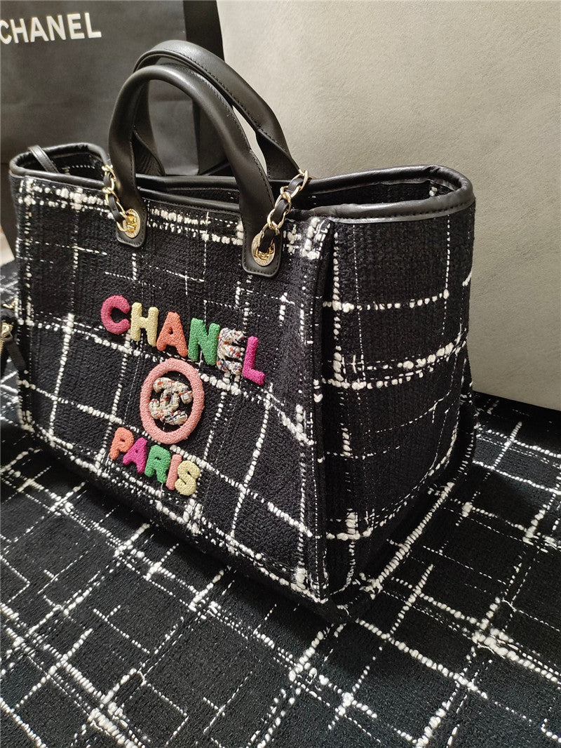 Chanel Inspired Large Shopping Bag Black White &amp; Multicolor