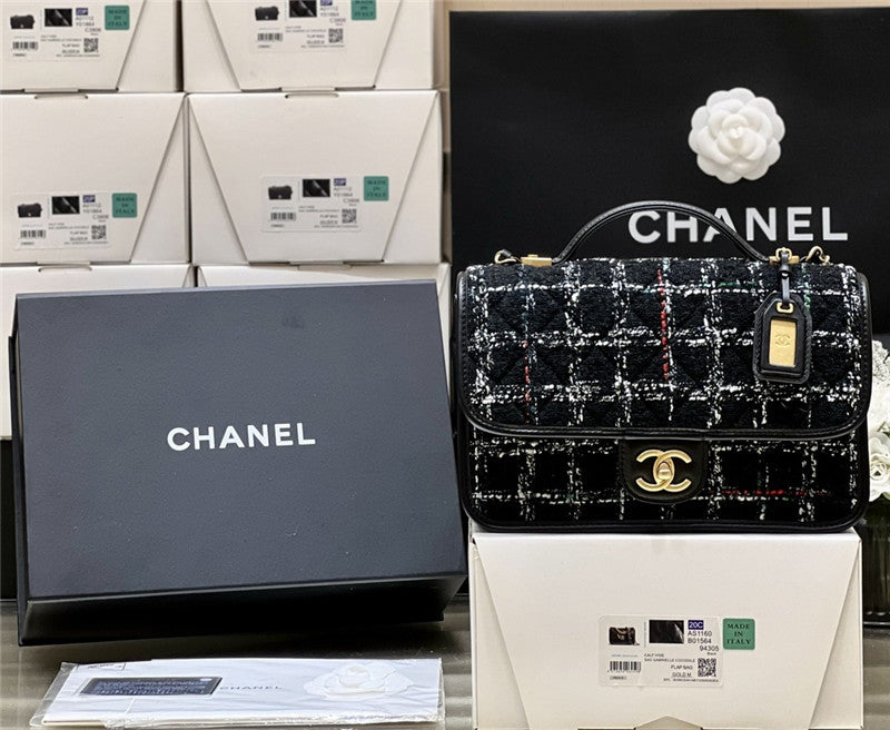 Chanel inspired Tweed School Memory Small Top Handle Flap Bag