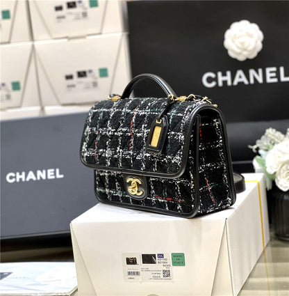 Chanel inspired Tweed School Memory Small Top Handle Flap Bag