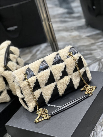 YSL Inspired Jamie Medium Suede and Shearling Shoulder Bag