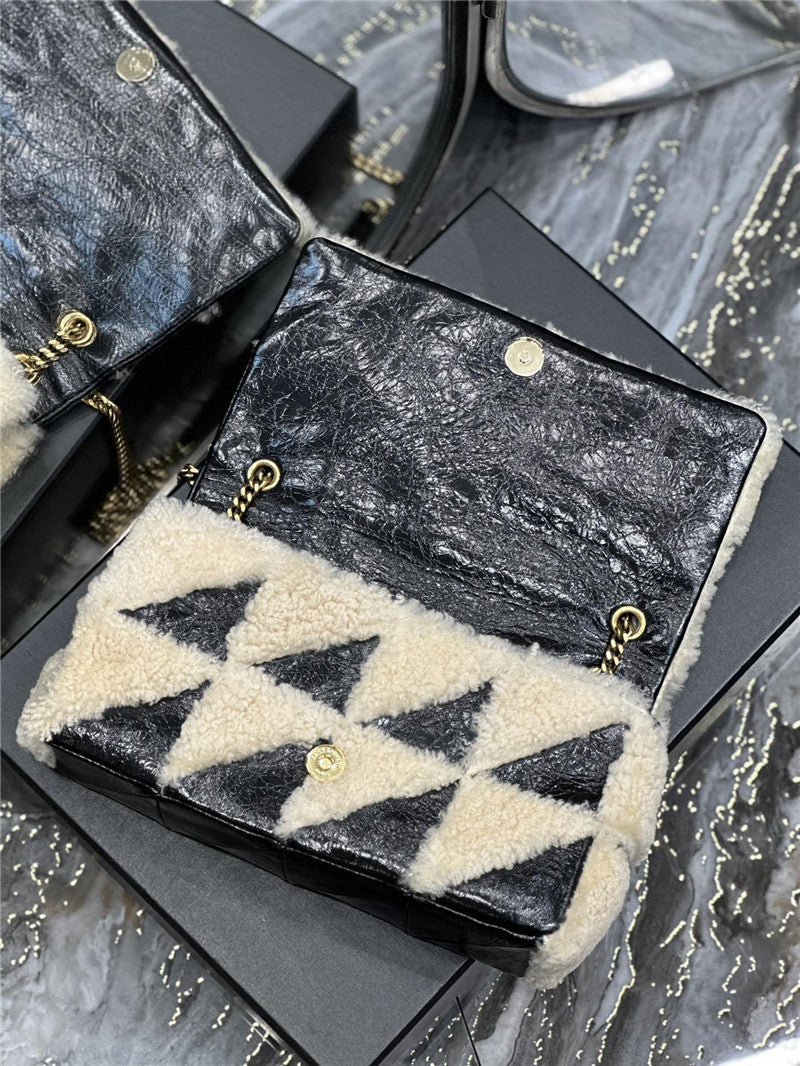 YSL Inspired Jamie Medium Suede and Shearling Shoulder Bag