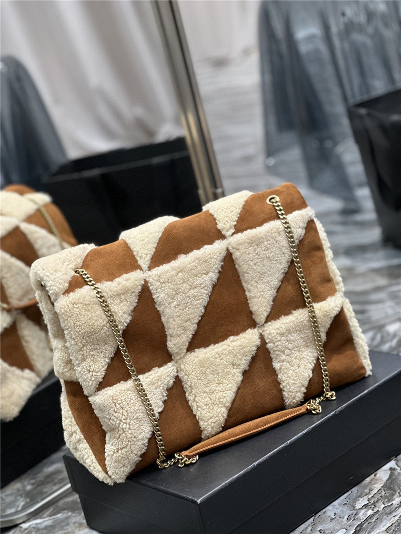 YSL Inspired Jamie 4.0 Suede and Shearling Patchwork Bag