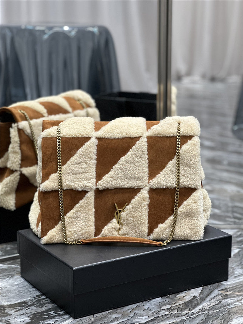 YSL Inspired Jamie 4.0 Suede and Shearling Patchwork Bag