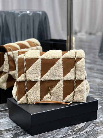 YSL Inspired Jamie 4.0 Suede and Shearling Patchwork Bag
