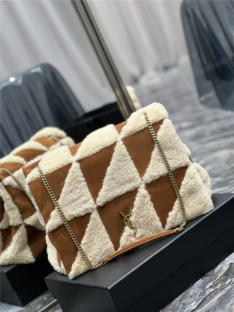 YSL Inspired Jamie 4.0 Suede and Shearling Patchwork Bag