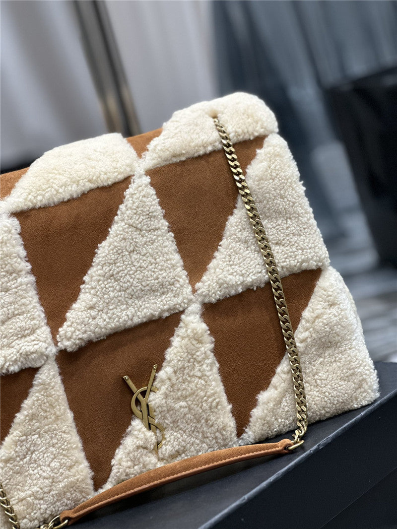 YSL Inspired Jamie 4.0 Suede and Shearling Patchwork Bag