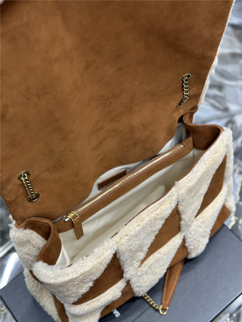 YSL Inspired Jamie 4.0 Suede and Shearling Patchwork Bag