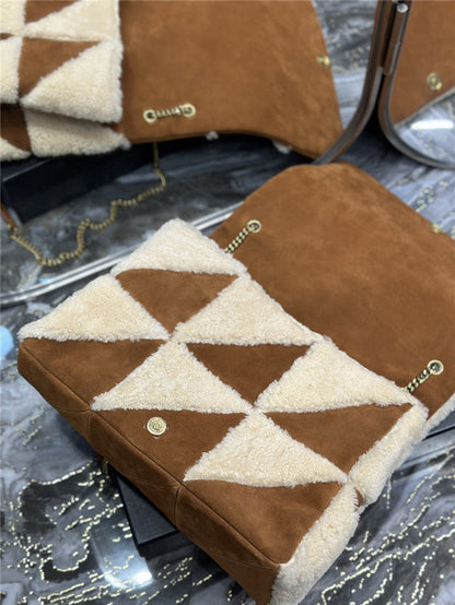 YSL Inspired Jamie 4.0 Suede and Shearling Patchwork Bag