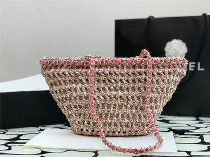 CHANEL inspired Mixed Fibers Calfskin Crochet Small bag