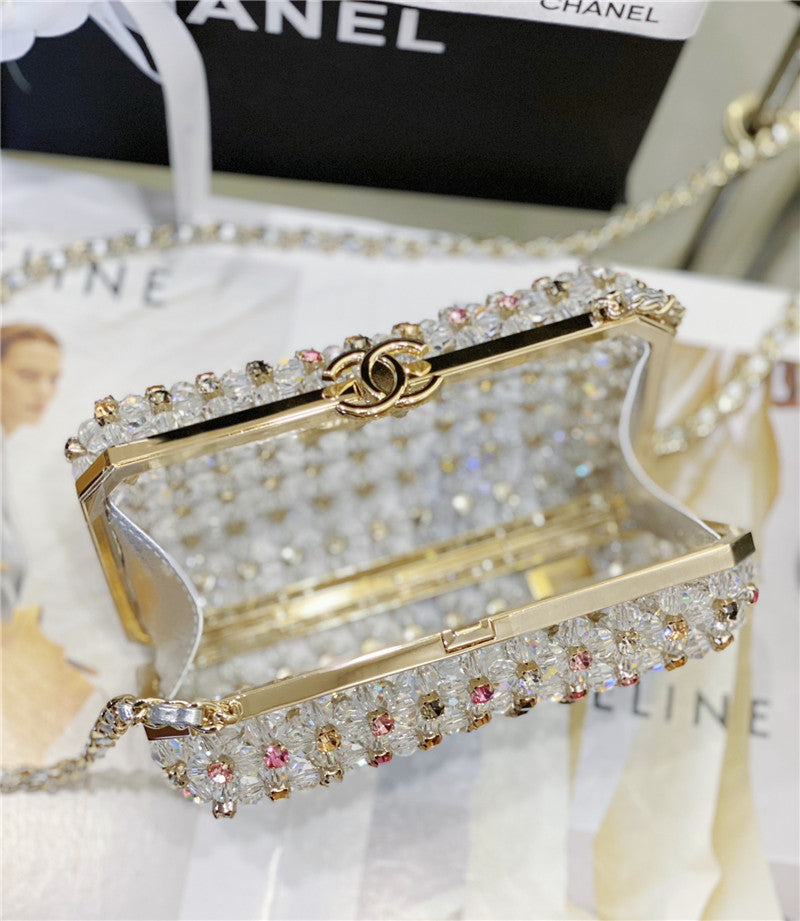 Chanel Inspired glass pearl gem evening bag