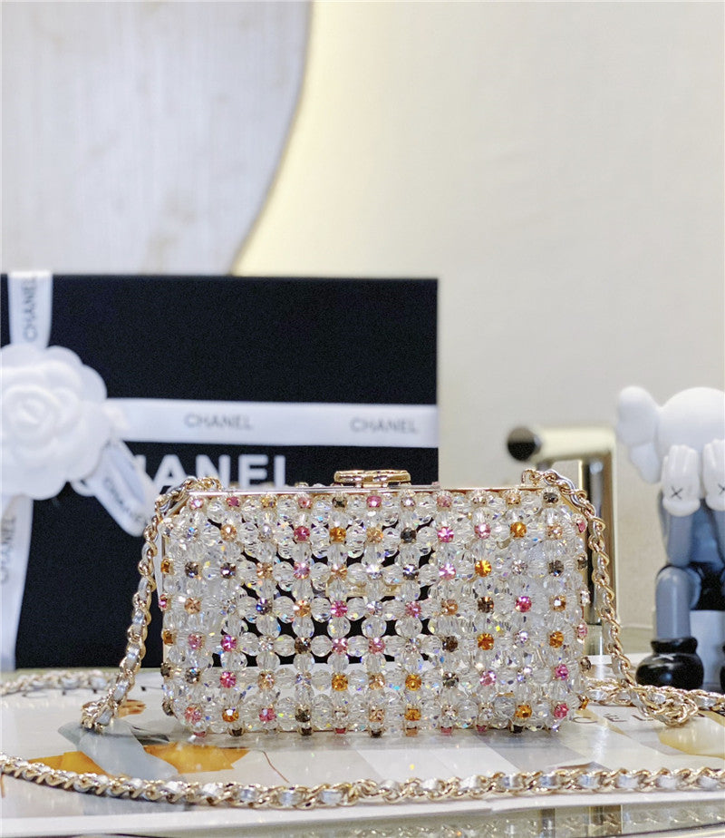 Chanel Inspired glass pearl gem evening bag