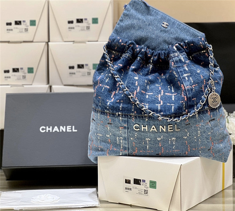 Chanel Inspired 22 Denim Bag in Blue
