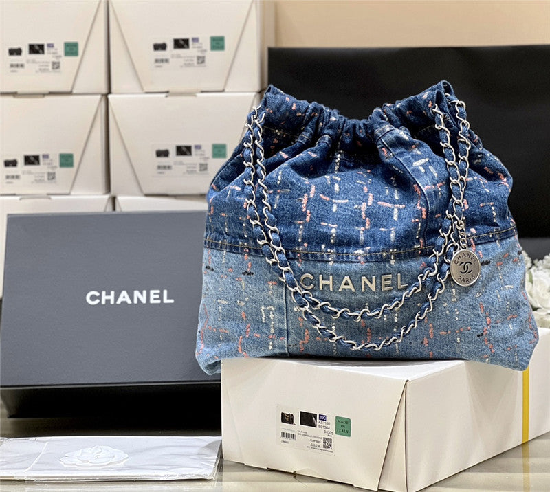 Chanel Inspired 22 Denim Bag in Blue