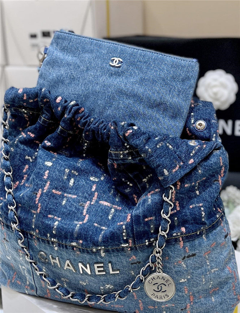 Chanel Inspired 22 Denim Bag in Blue