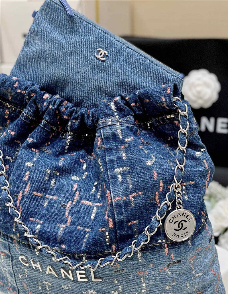 Chanel Inspired 22 Denim Bag in Blue