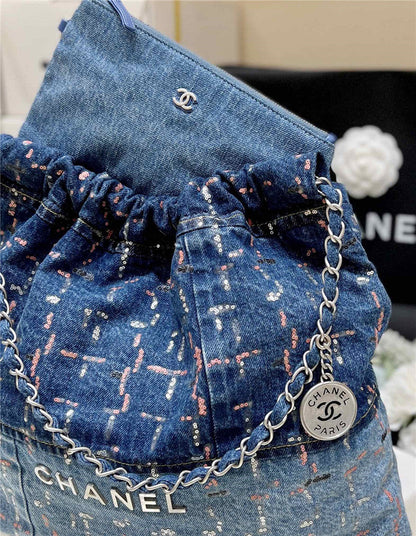 Chanel Inspired 22 Denim Bag in Blue