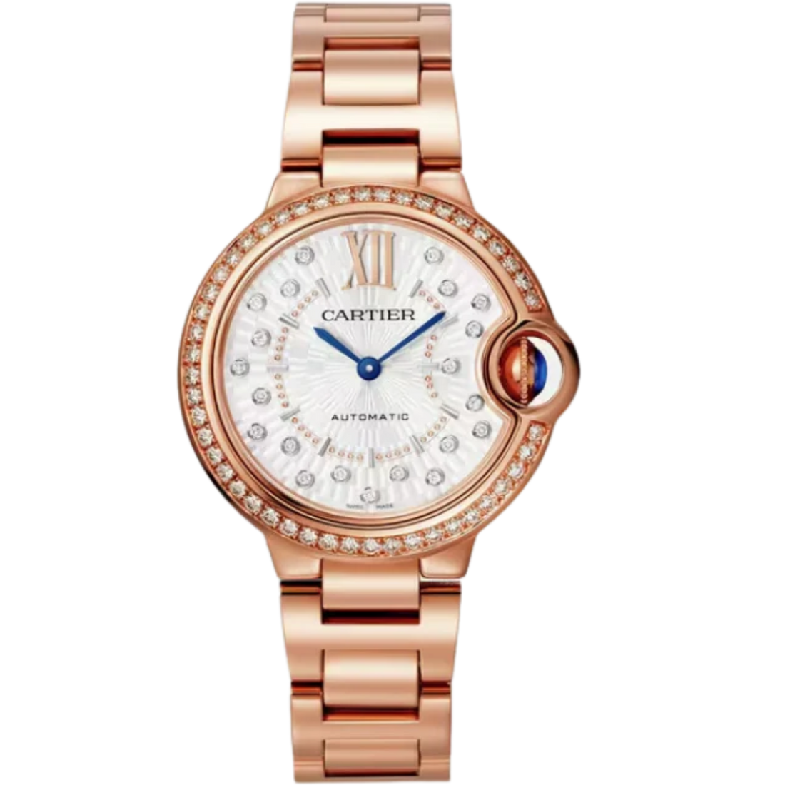 BALLON BLEU DE CARTIER 36 MM ROSE GOLD WITH MATT SILVER STAMPED SUNRAY DIAL