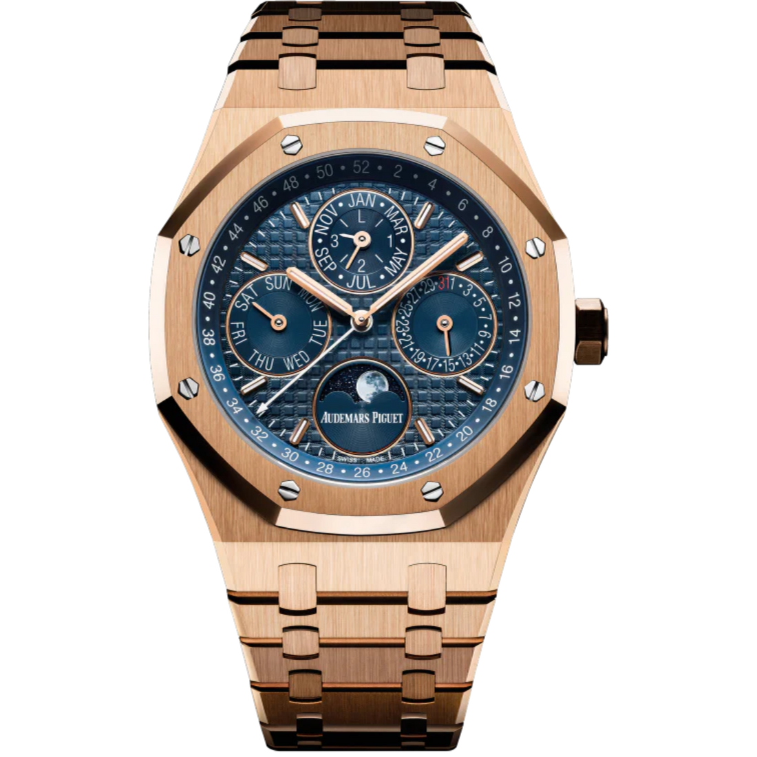 Audemars Piguet Royal Oak Ref. 26574OR.OO.1220OR.02 41MM  Perpetual Calendar Rose Gold Blue Dial