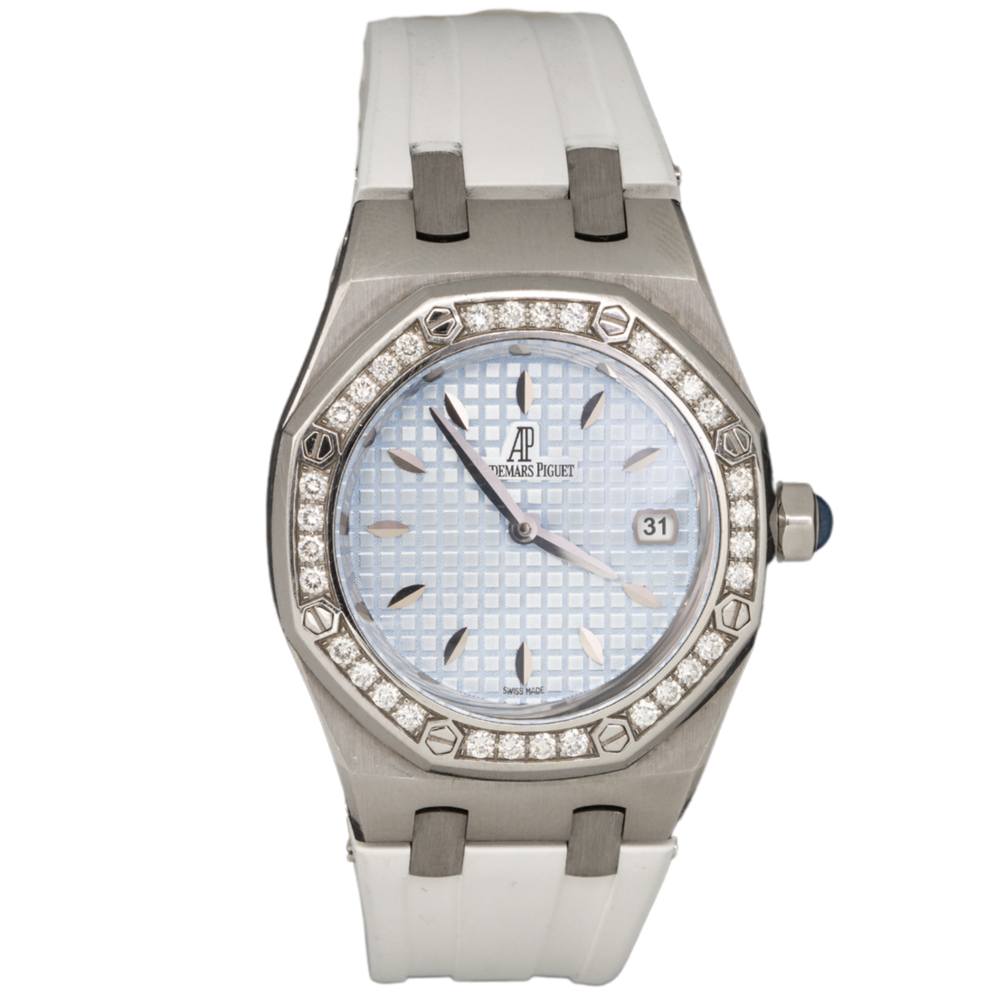 Audemars Piguet Ref. 67601ST.ZZ.D032CR.01 33MM Stainless Steel Ice Blue Dial on White Rubber