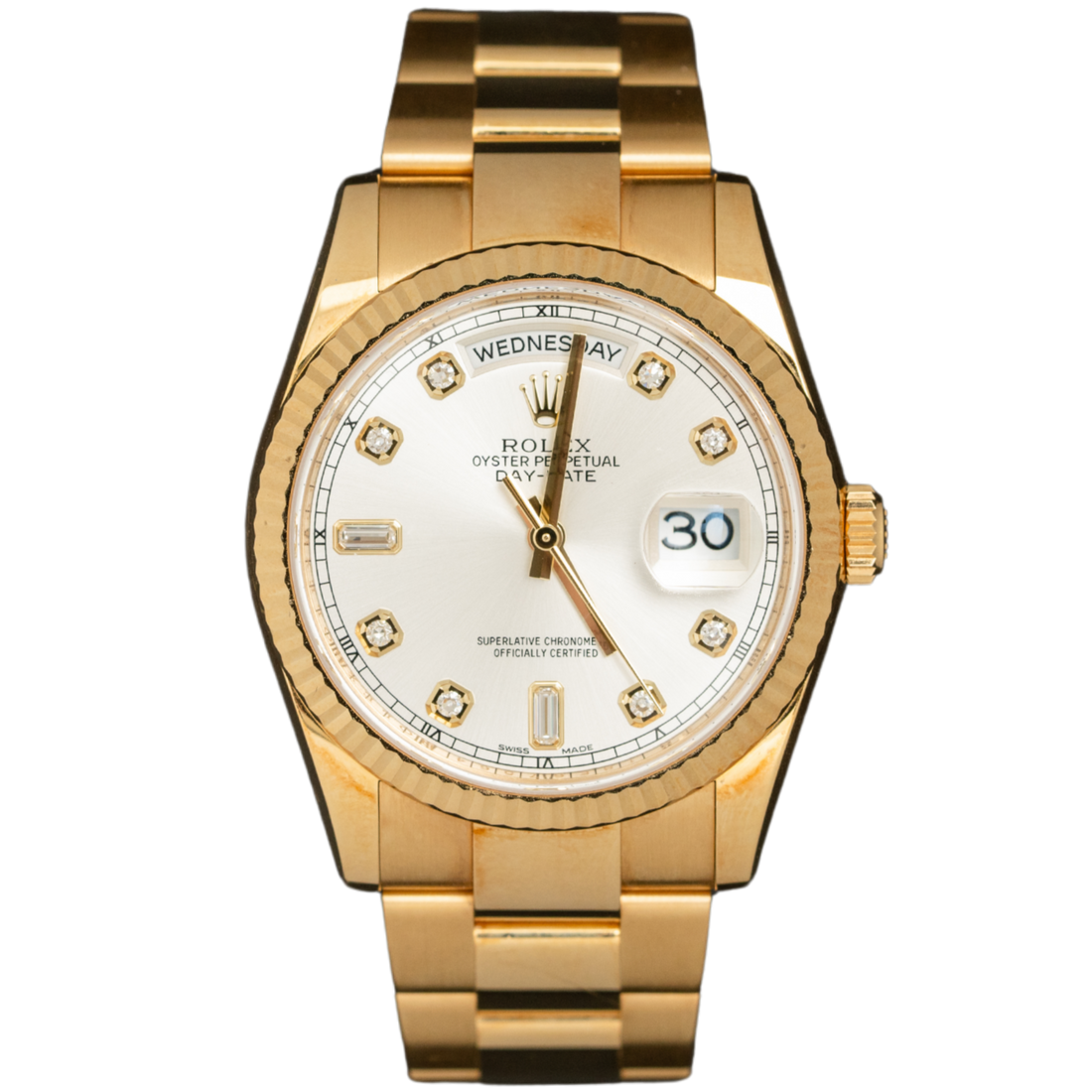 Rolex Day Date  Ref. 118238 36MM Yellow Gold White Diamond Dial