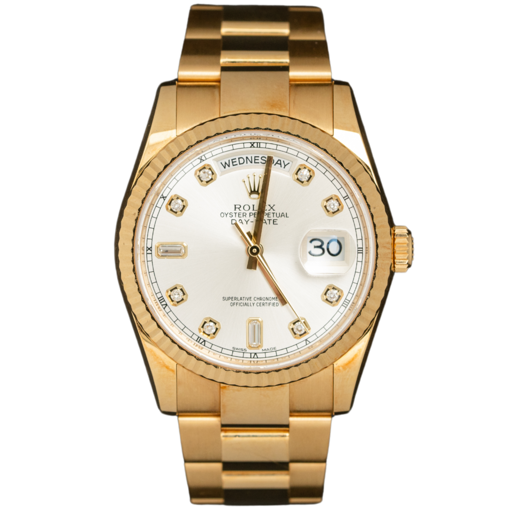 Rolex Day Date  Ref. 118238 36MM Yellow Gold White Diamond Dial