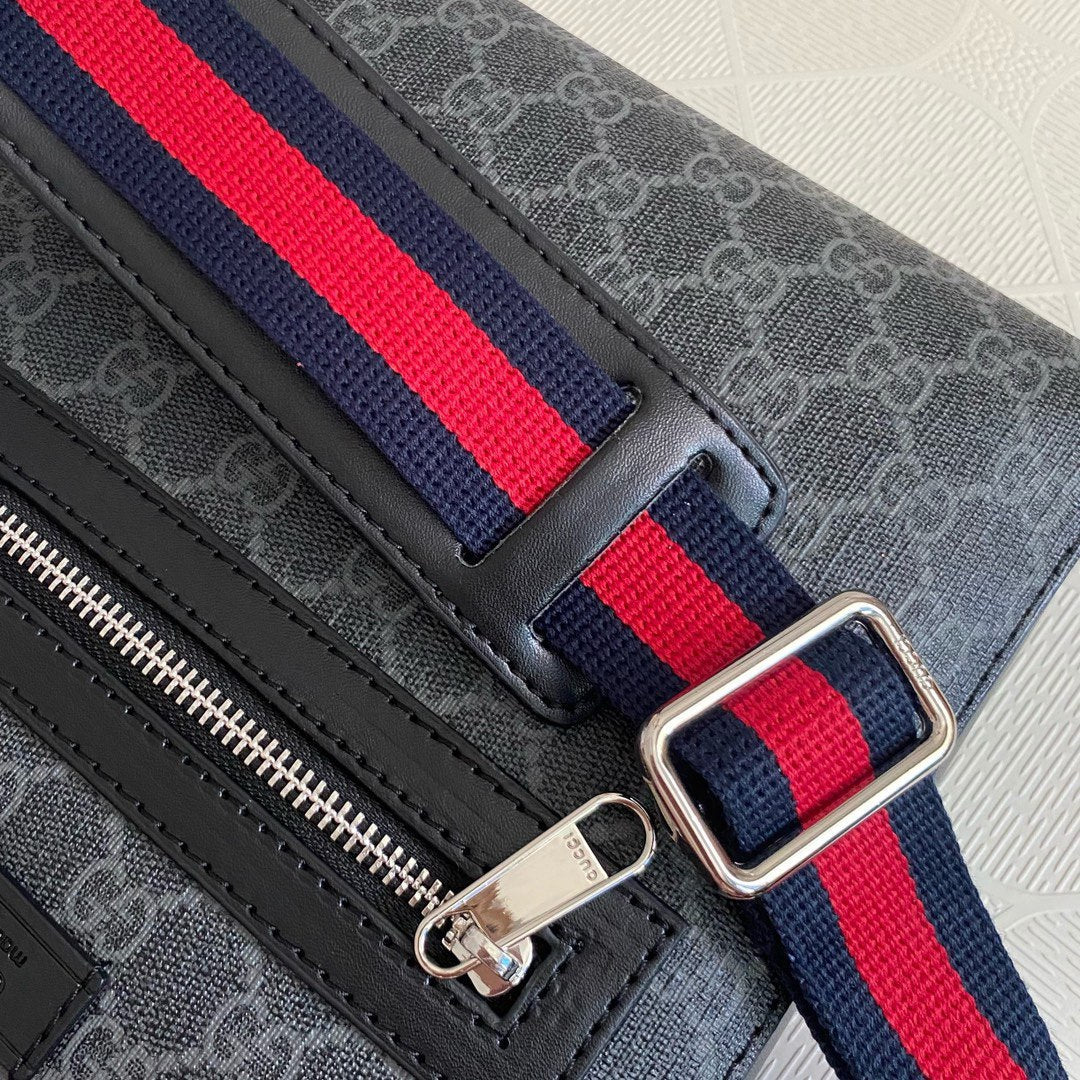 Gucci Inspired Web Strap Front Zip Messenger Bag