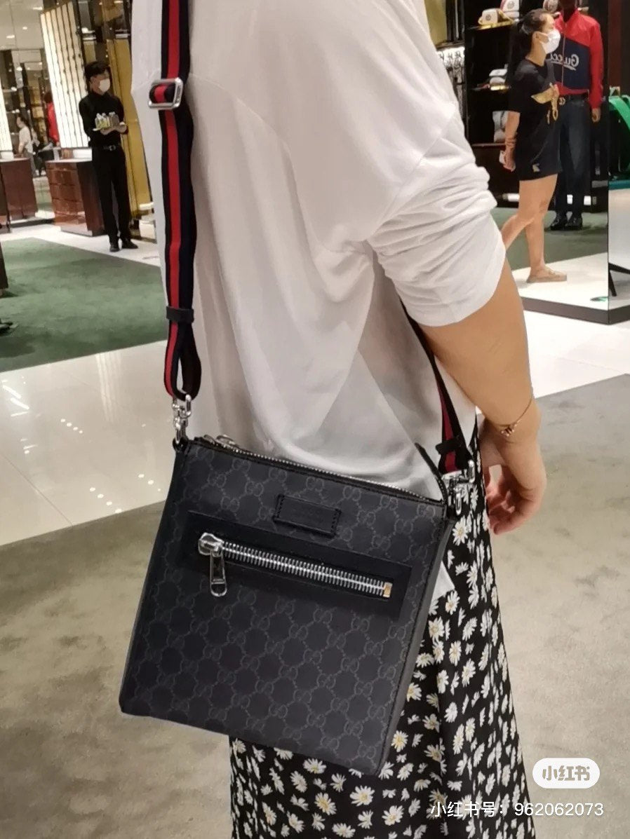 Gucci Inspired Web Strap Front Zip Messenger Bag
