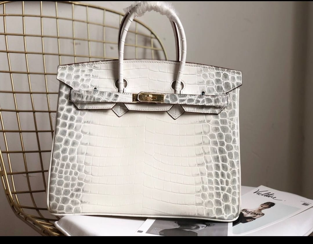 Hermes Inspired Birkin Matte Crocodile Himalaya Golden Hardware