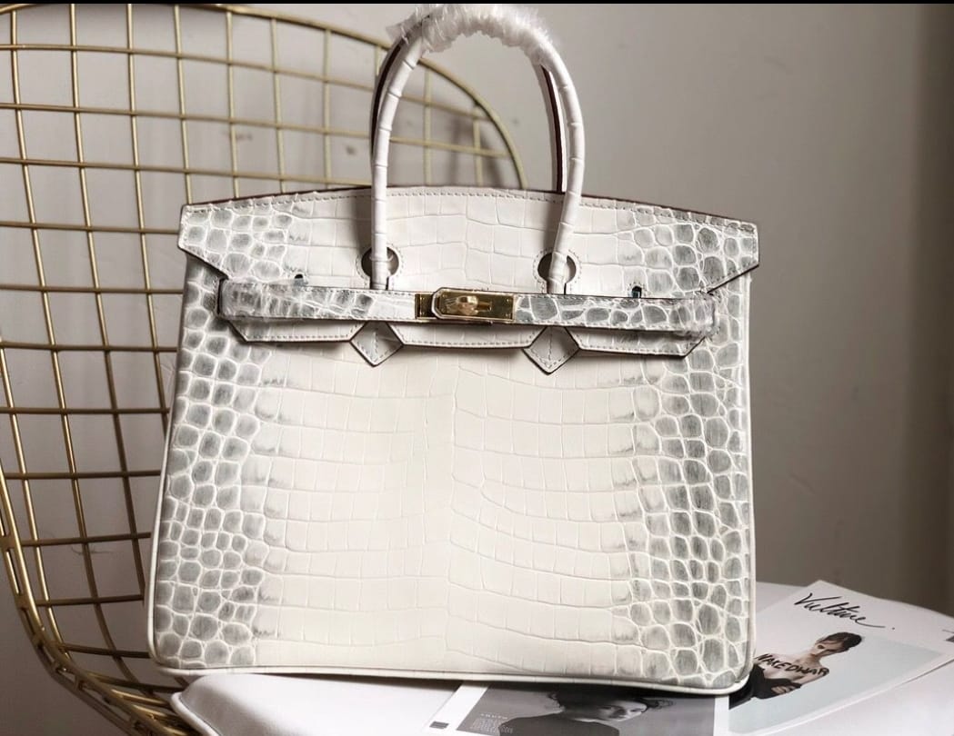 Hermes Inspired Birkin Matte Crocodile Himalaya Golden Hardware