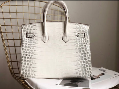 Hermes Inspired Birkin Matte Crocodile Himalaya Golden Hardware