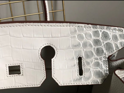 Hermes Inspired Birkin Matte Crocodile Himalaya Golden Hardware