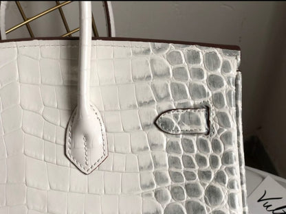 Hermes Inspired Birkin Matte Crocodile Himalaya Golden Hardware