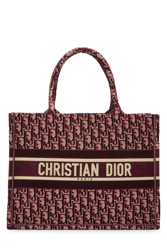 Dior Burgundy Velvet Oblique Denim Book Tote Bag - AAA Bags at Pochettebag
