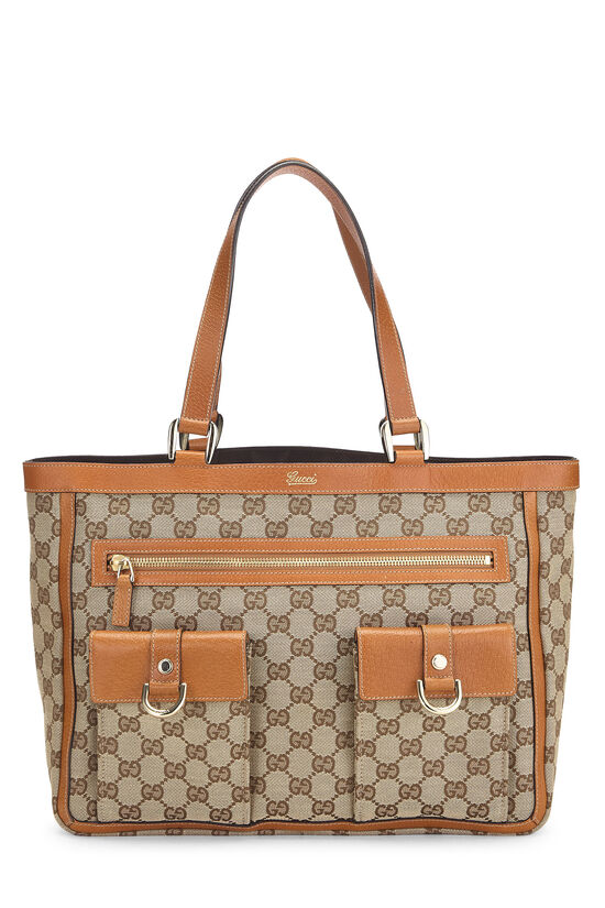 Gucci Inspired Canvas Abbey Pocket Tote Bag
