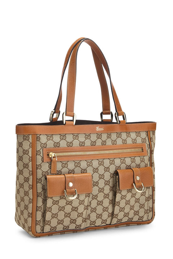 Gucci Inspired Canvas Abbey Pocket Tote Bag