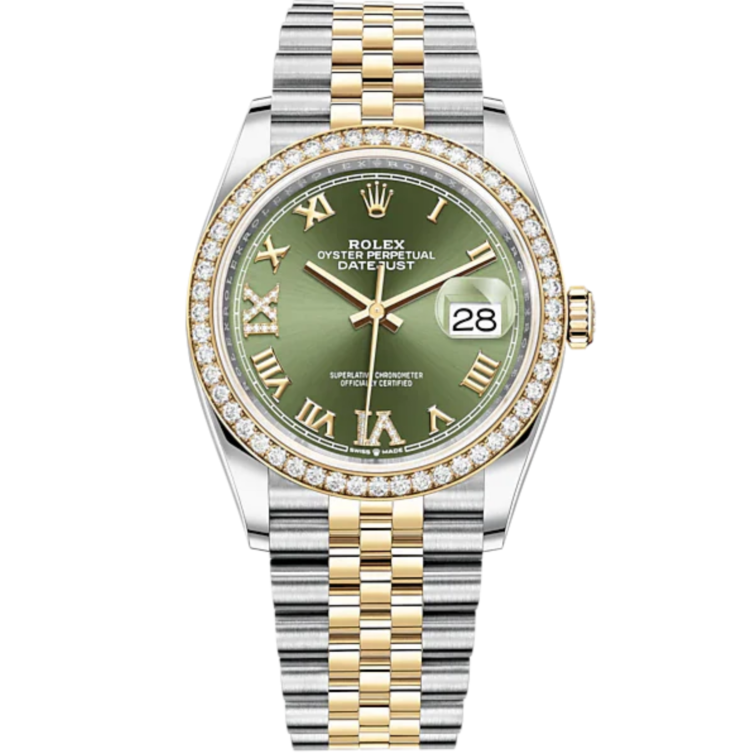 Rolex Datejust Ref. 126283RBR Two Tone YG/SS Green Dial with Diamond 6&amp;9 Markers/Jubilee Bracelet