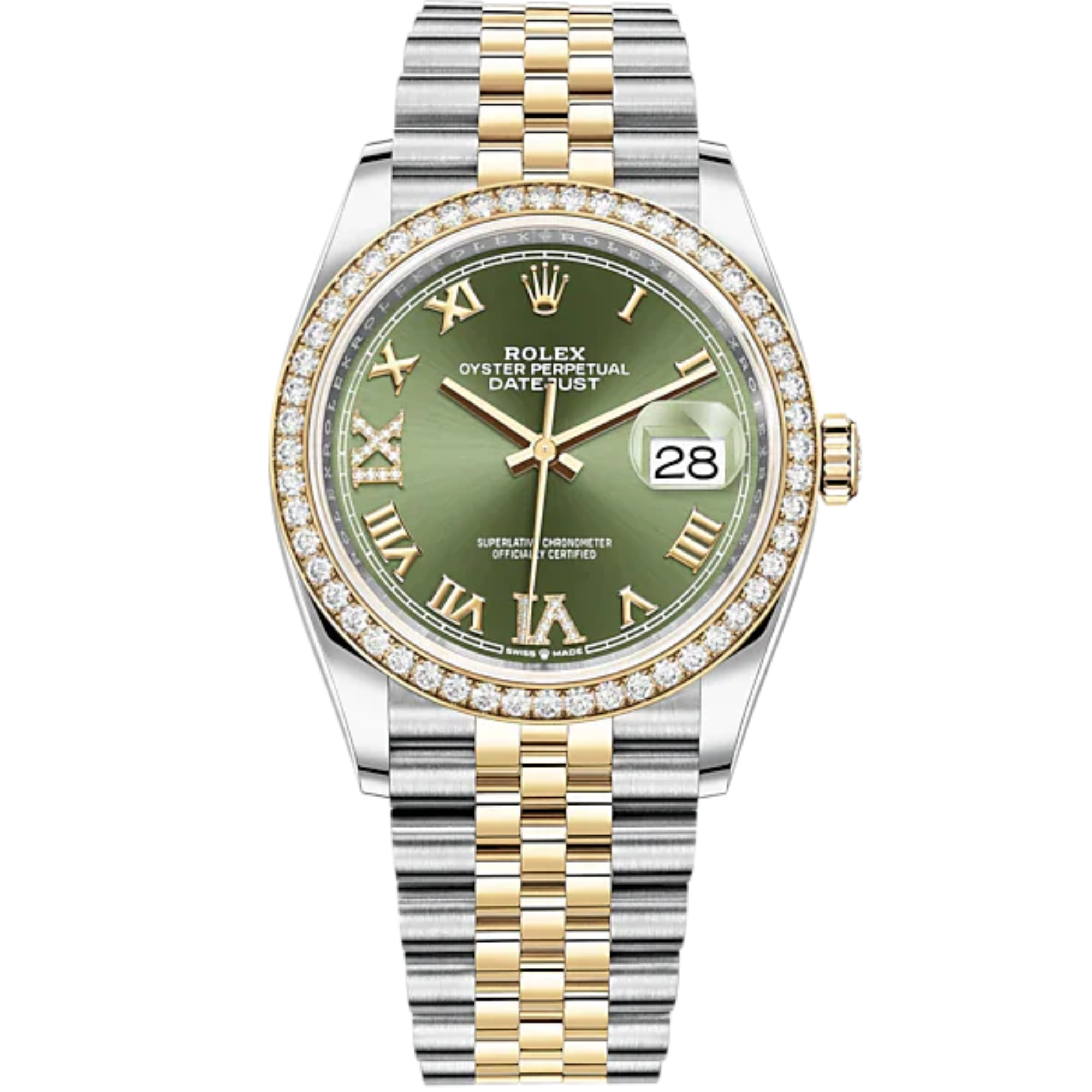 Rolex Datejust Ref. 126283RBR Two Tone YG/SS Green Dial with Diamond 6&amp;9 Markers/Jubilee Bracelet