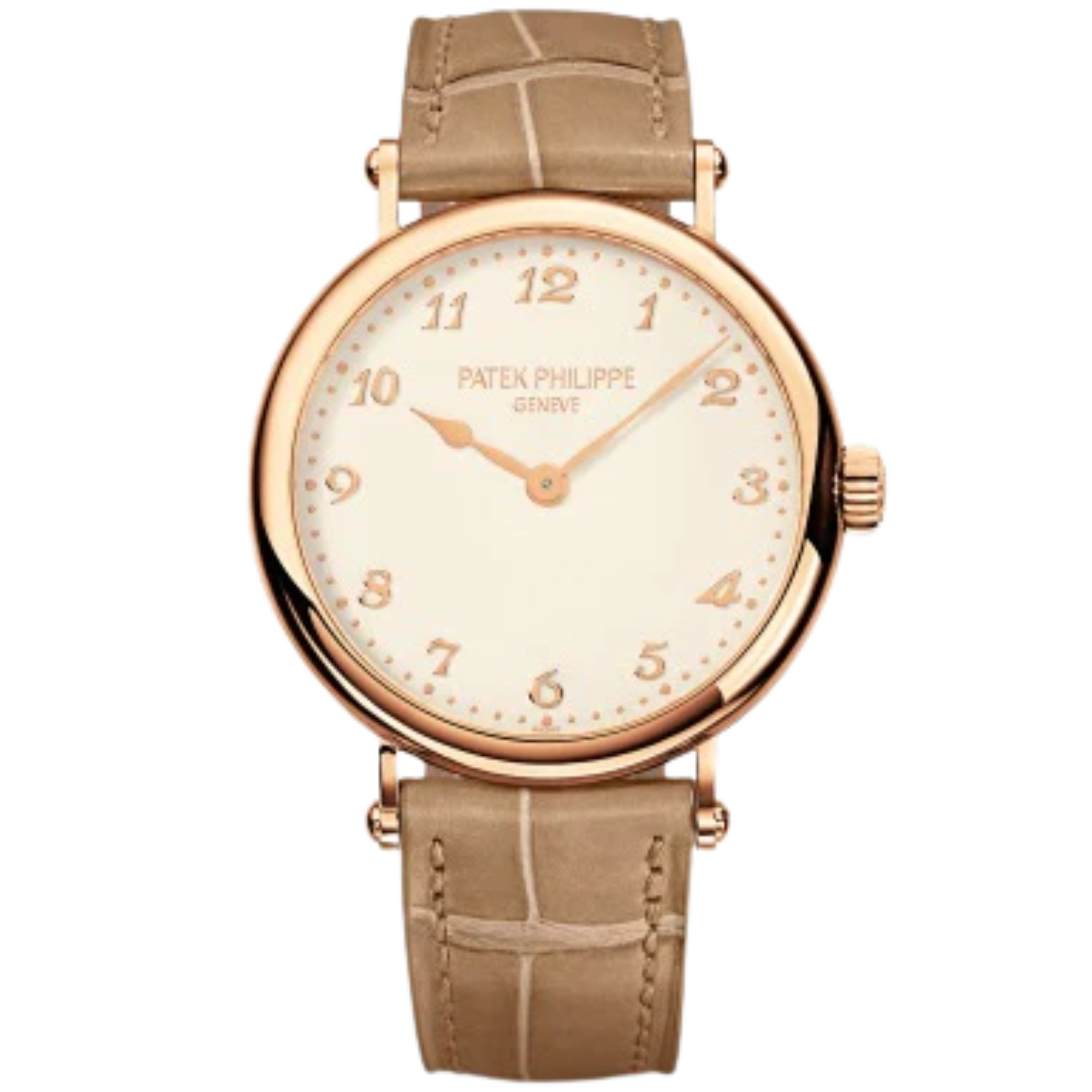 7200R Calatrava 34.6mm Matte Pearly Beige Alligator Strap Silvery-Grained Dial Rose Gold Bezel